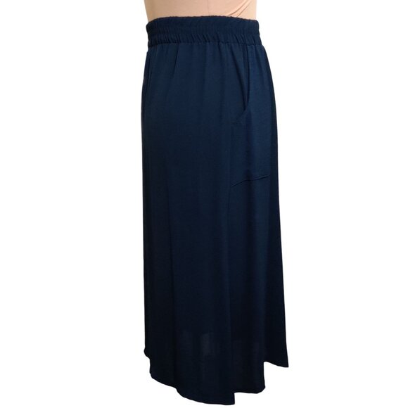 Emi & Joe L Navy Blue Midi Skirt Pockets Button Detail Flowy Boho Chic Preppy - Picture 2 of 9